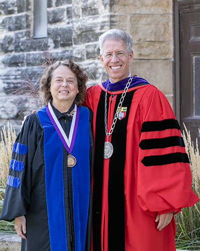 Dorthy Vawter '75 and President Brand at Homecoming Convocation