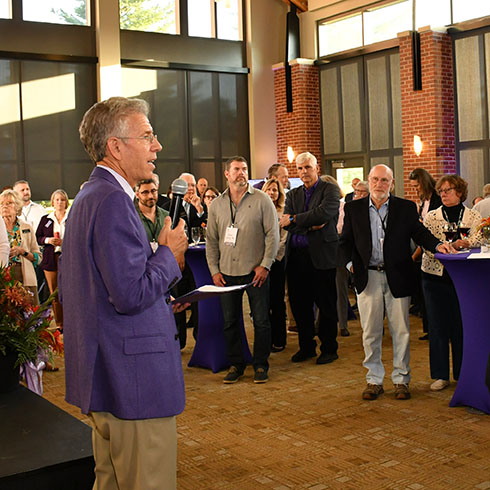 President Brand making remarks at President's Reception